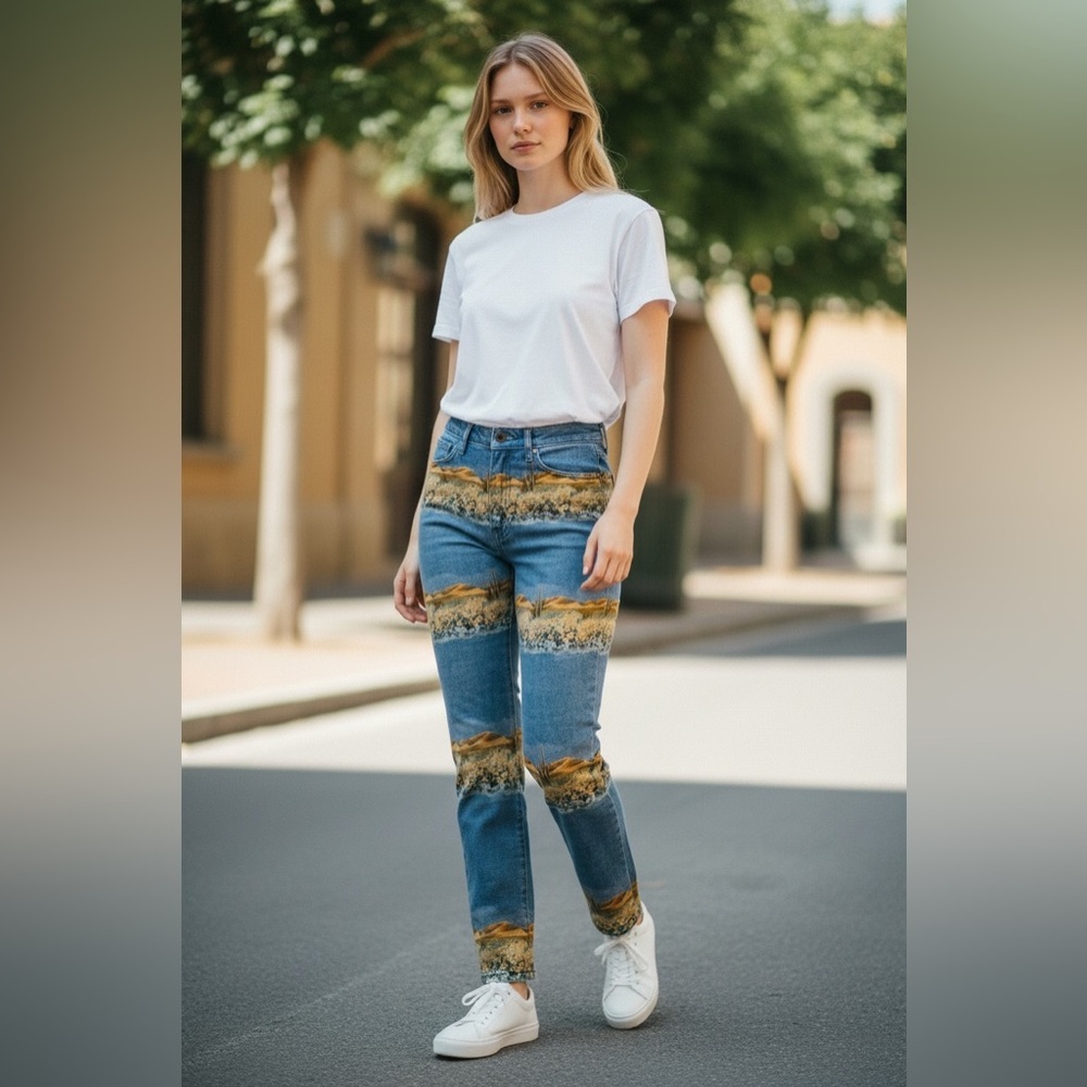 Machine Blue and Brown Straight Leg Jeans